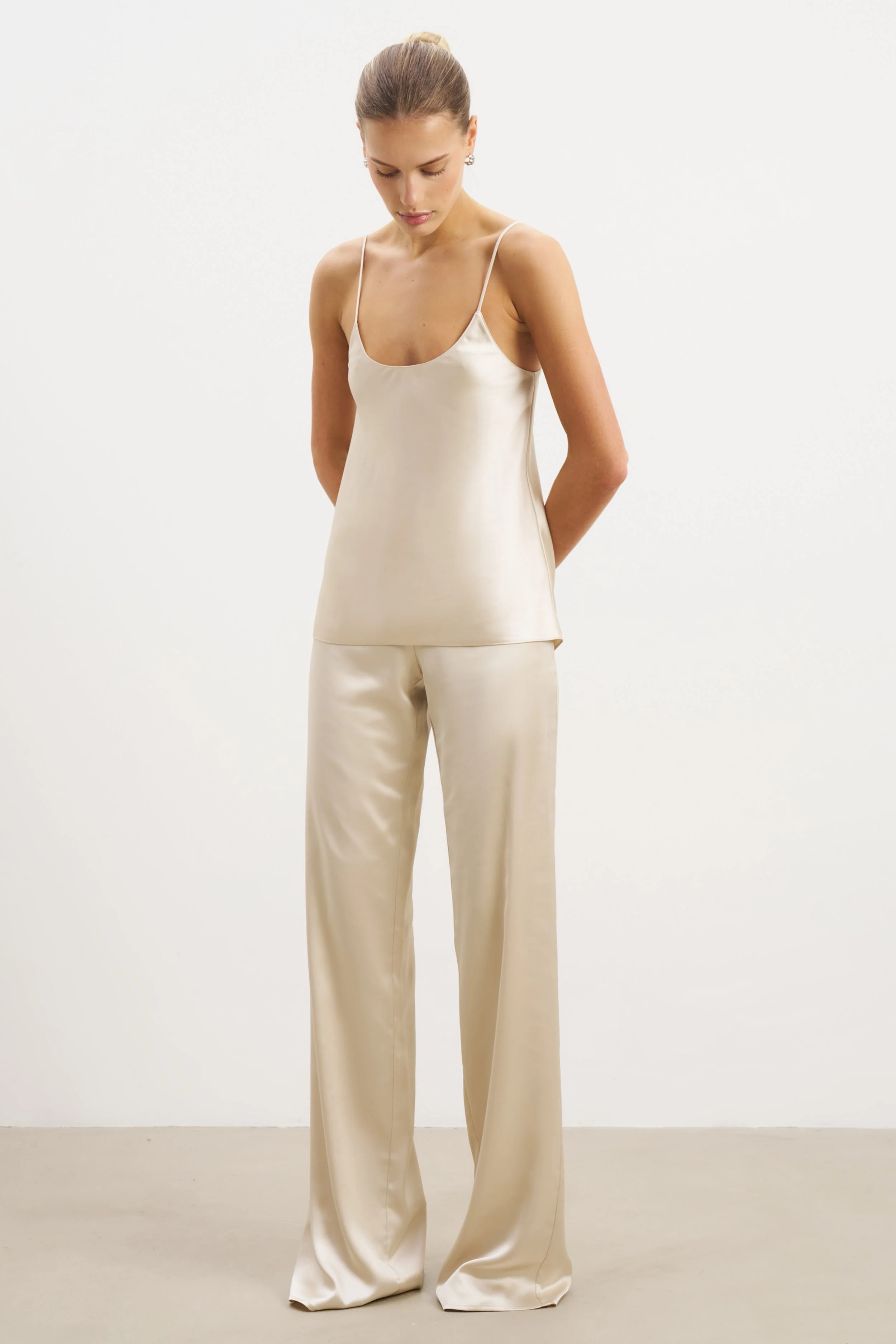 Satin Scoop Neck Camisole - Champagne - Image 6