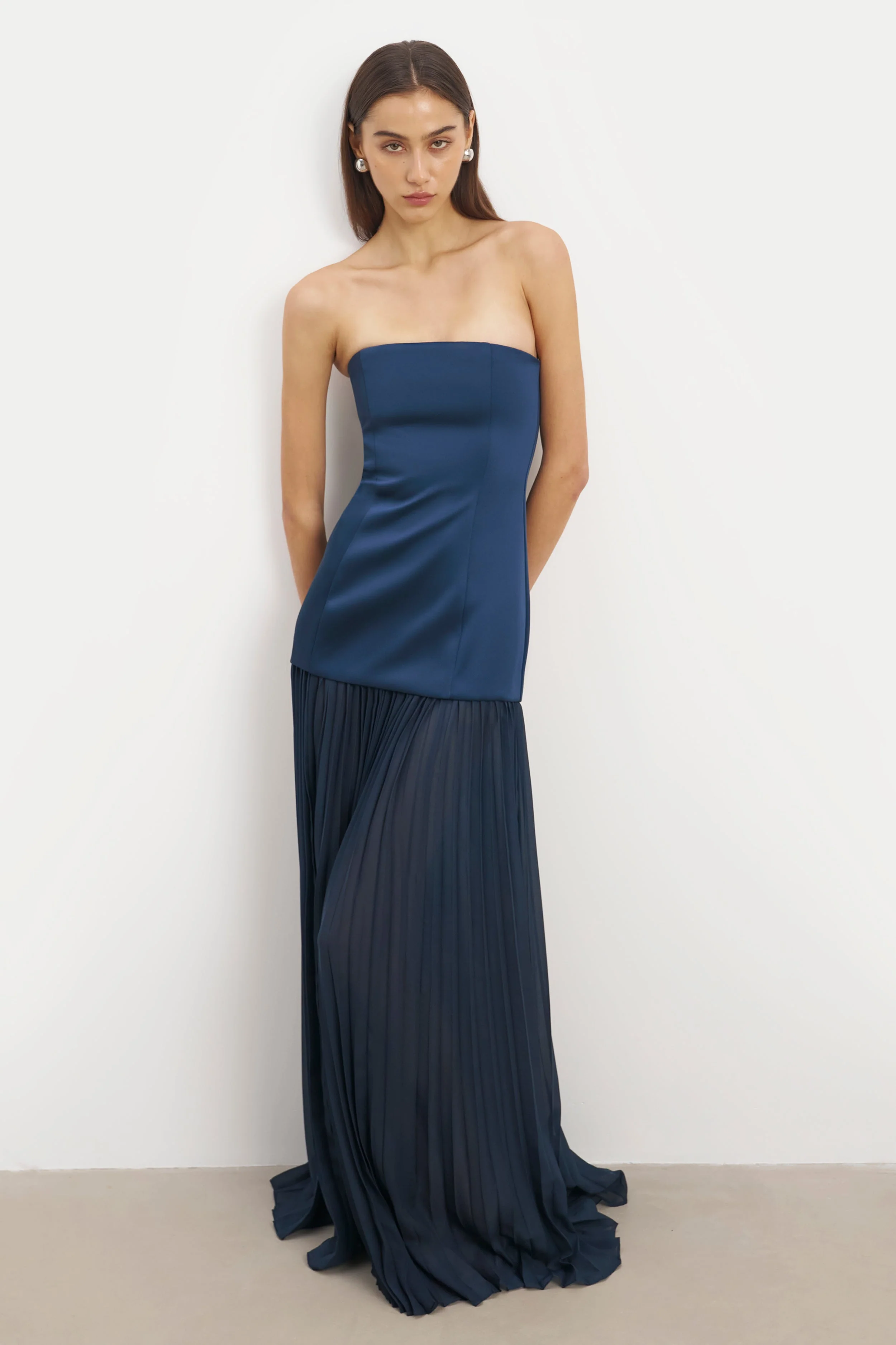 Satin Structured Bodice Gown - Navy - Image 7