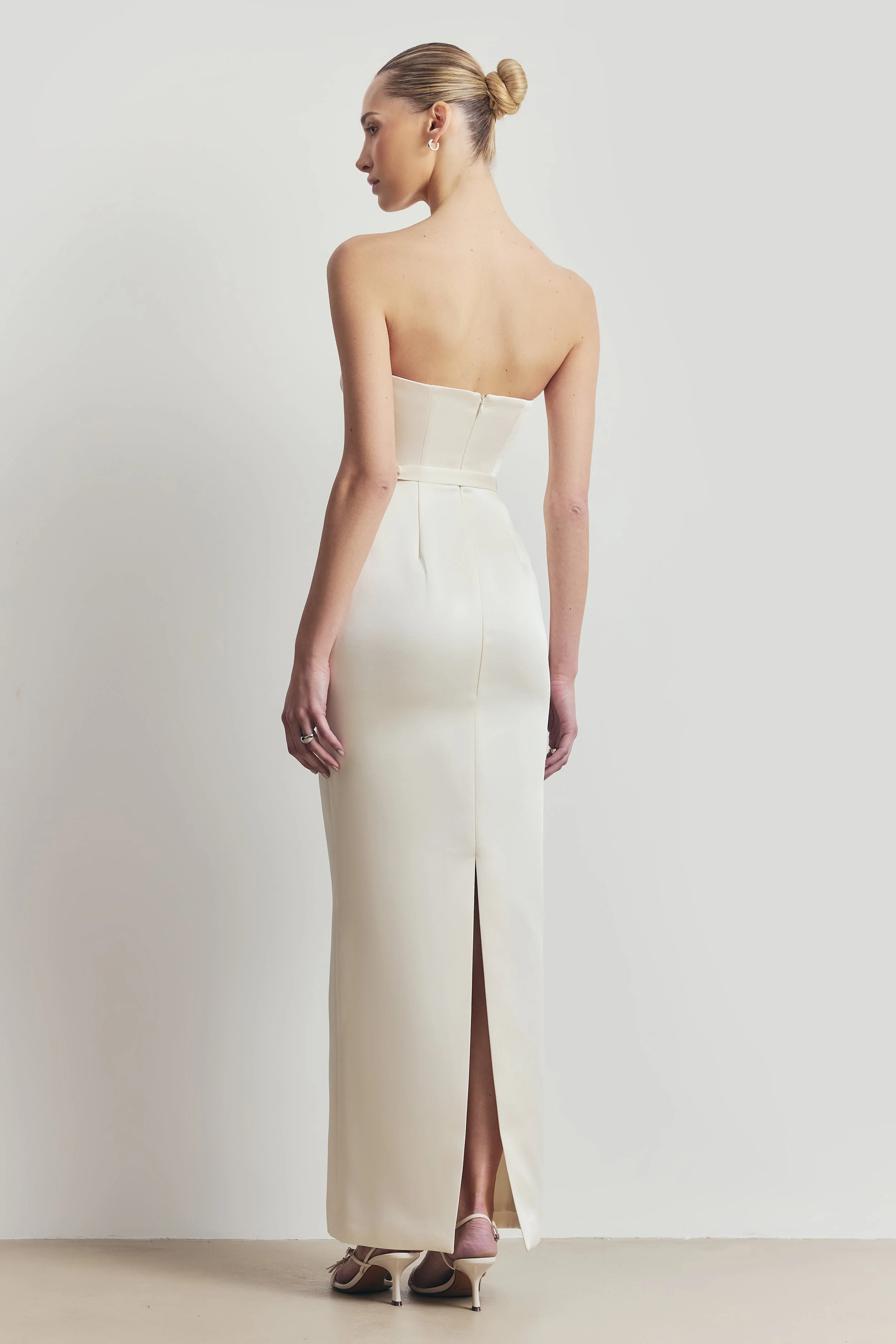 Satin Structured Column Maxi Dress - Cream - Image 2