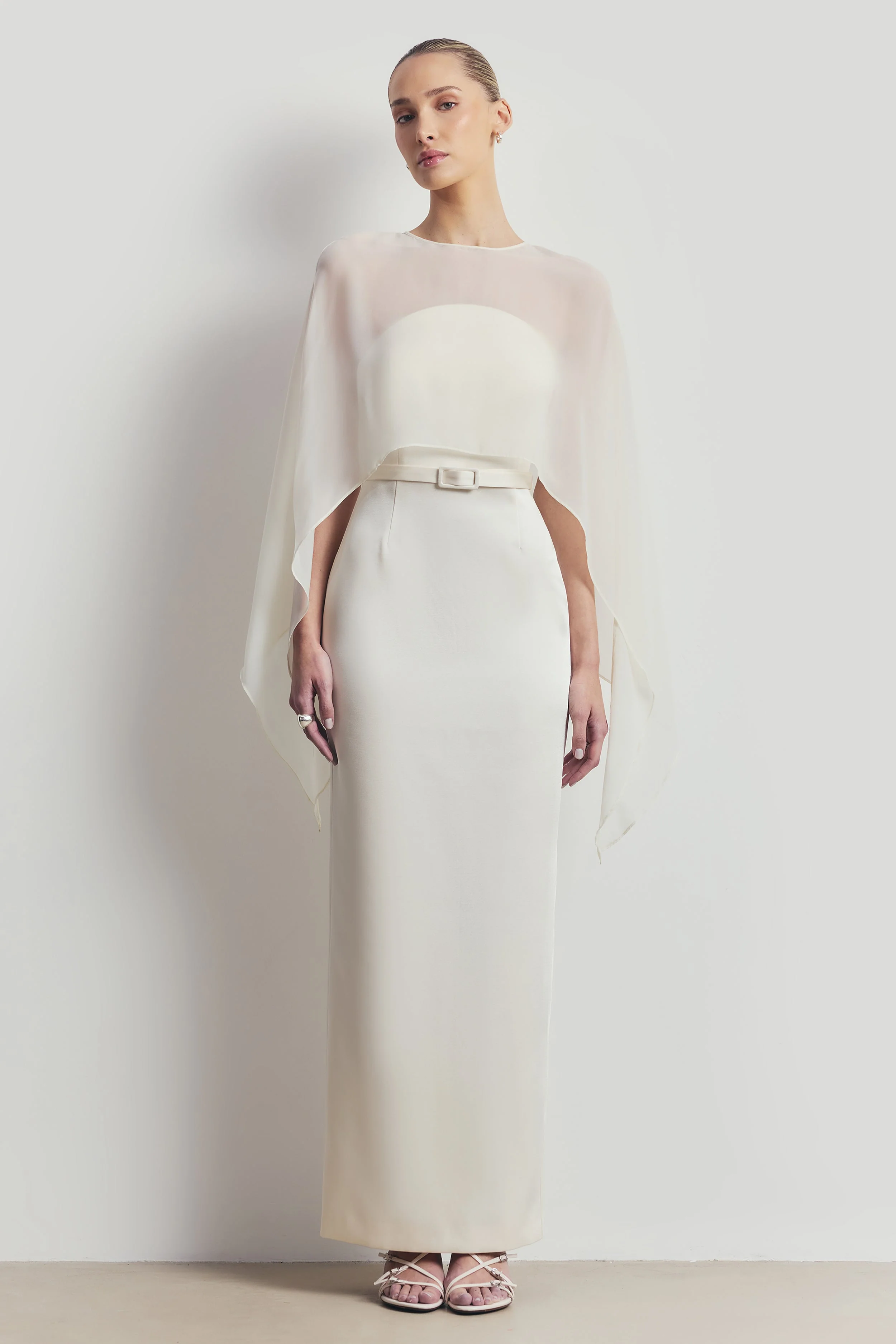 Satin Structured Column Maxi Dress - Cream - Image 5