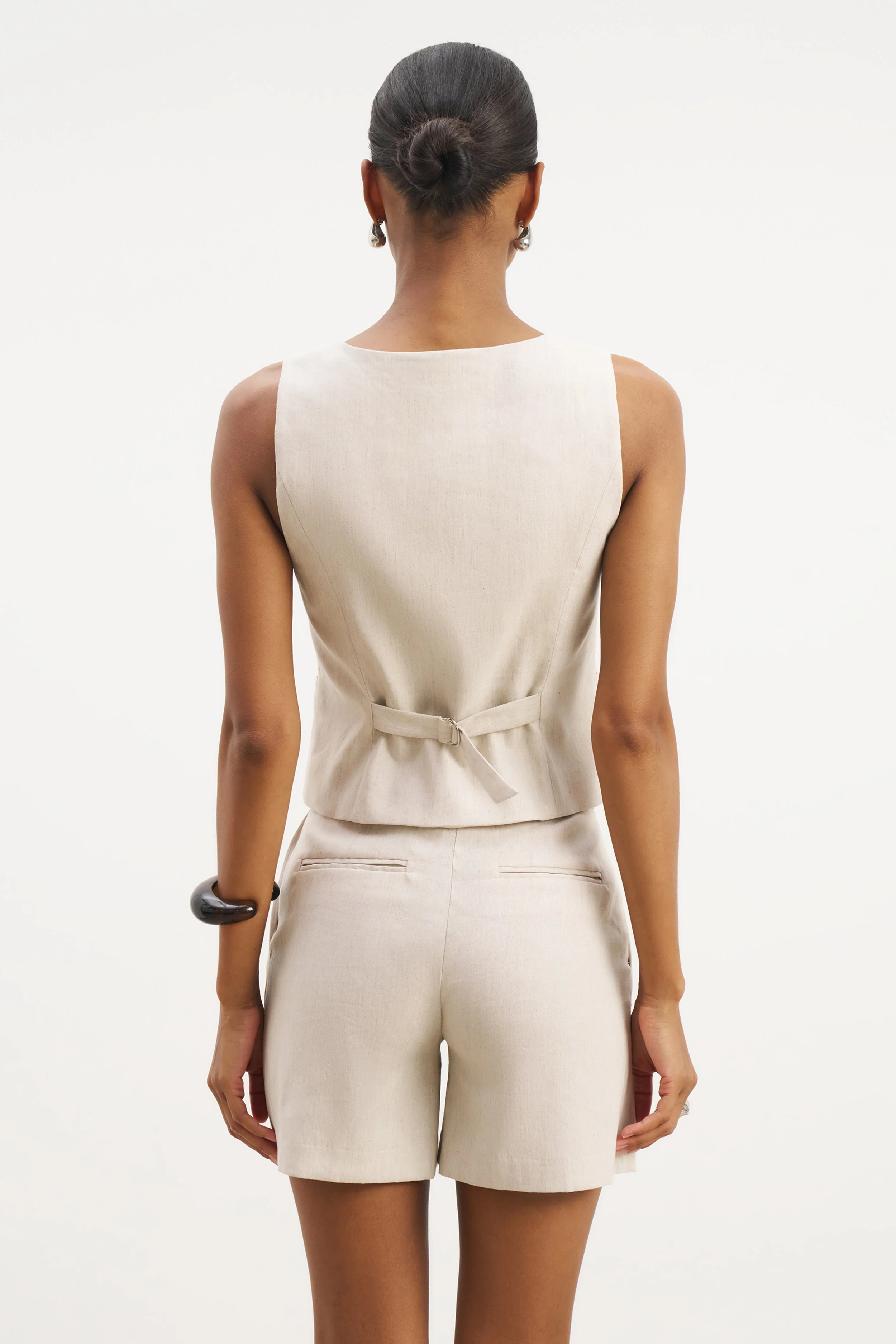 Scoop Neck Linen Waistcoat - Birch - Image 5