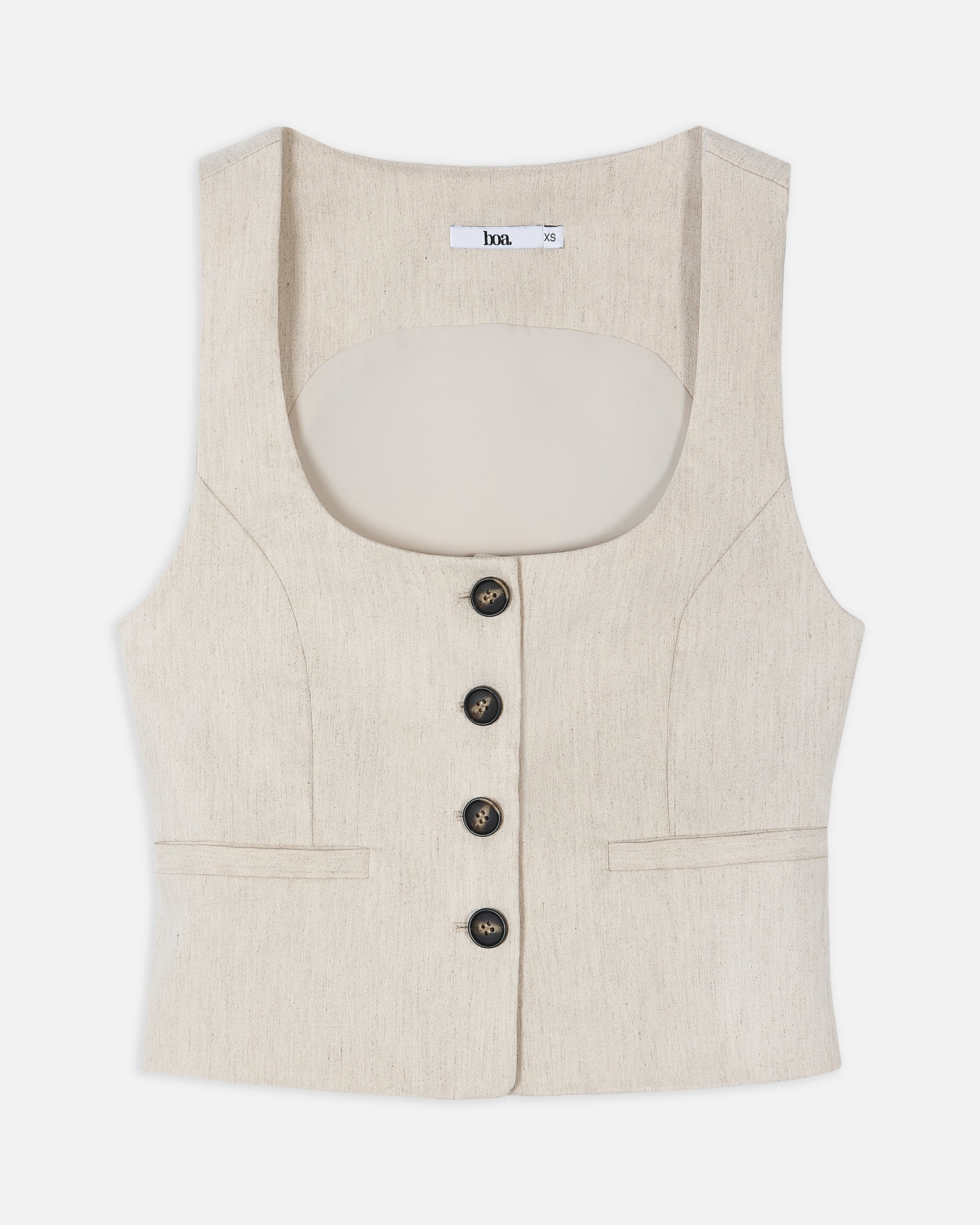 Scoop Neck Linen Waistcoat - Birch - Image 6
