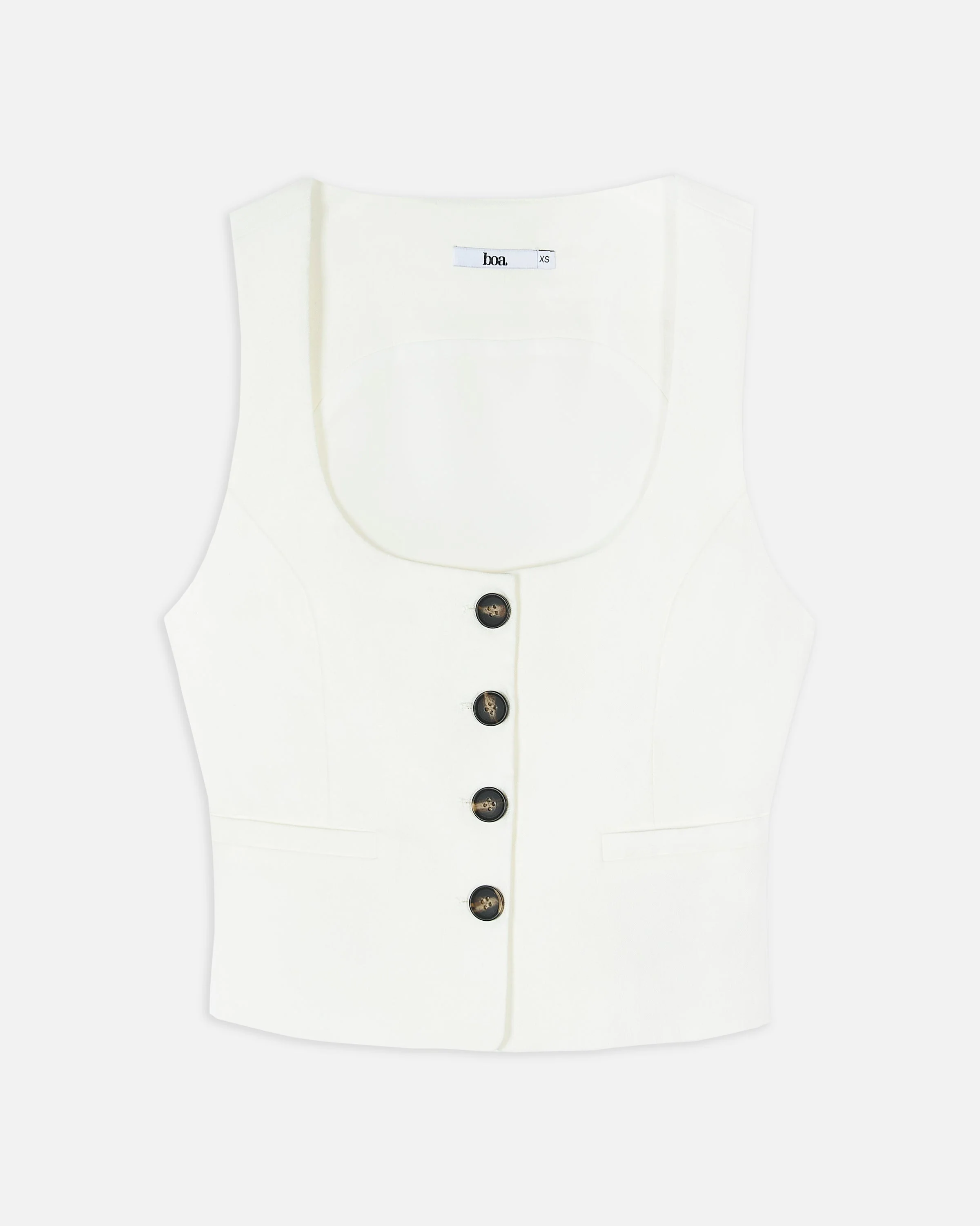 Scoop Neck Linen Waistcoat - White - Image 6