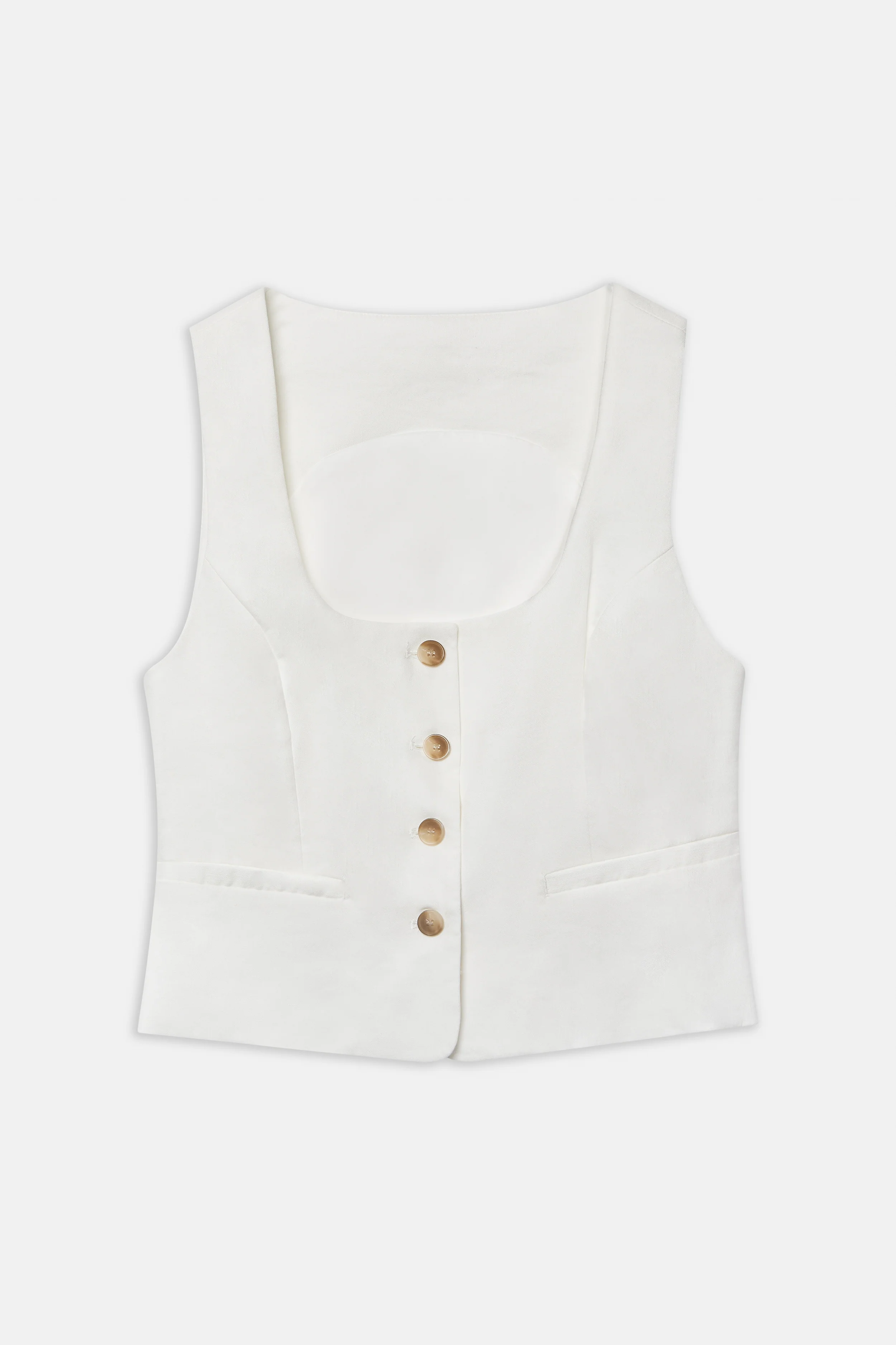 Scoop Neck Linen Waistcoat - White - Image 6