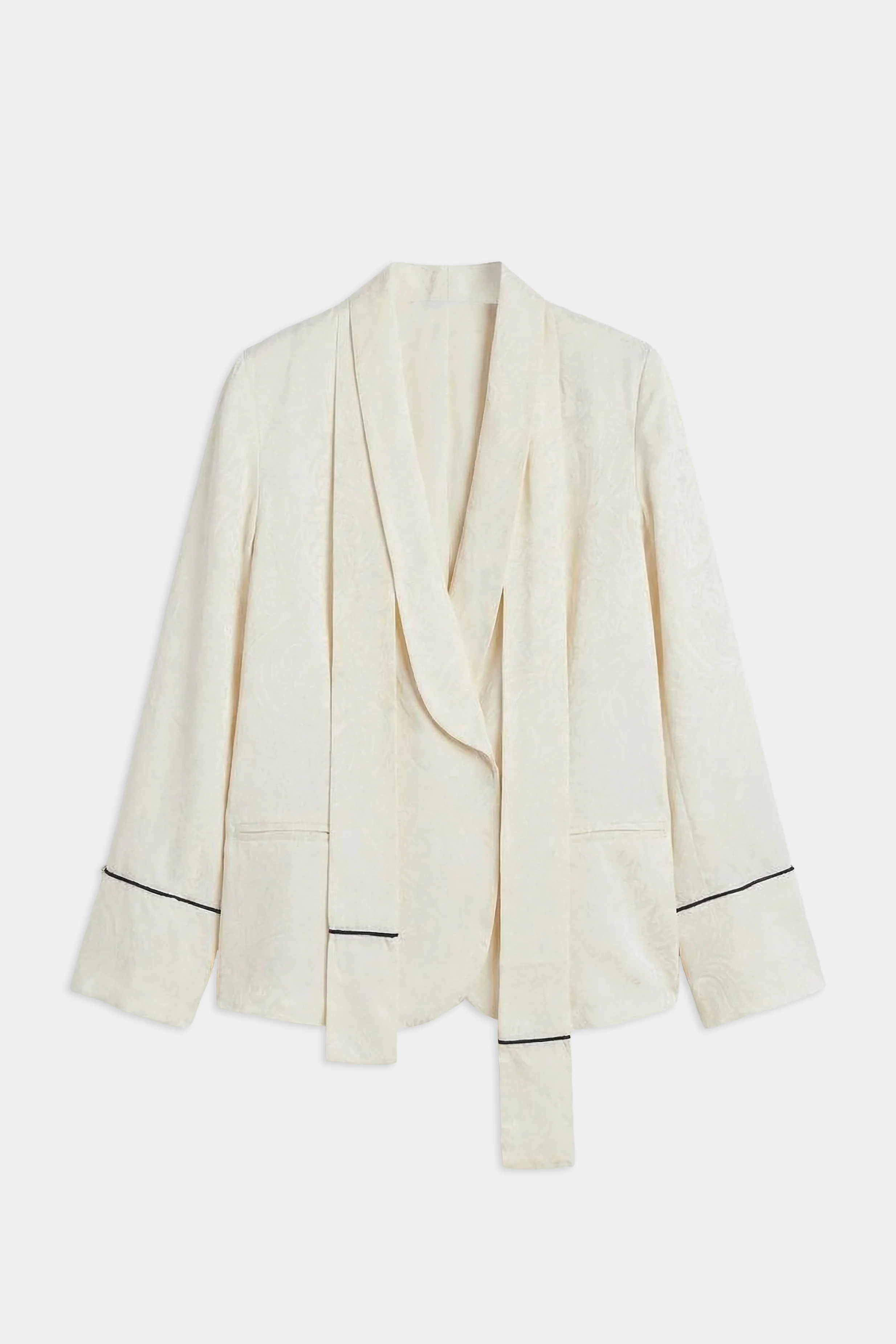 Shawl Collar Jacquard Blazer with Scarf - Cream - Image 10