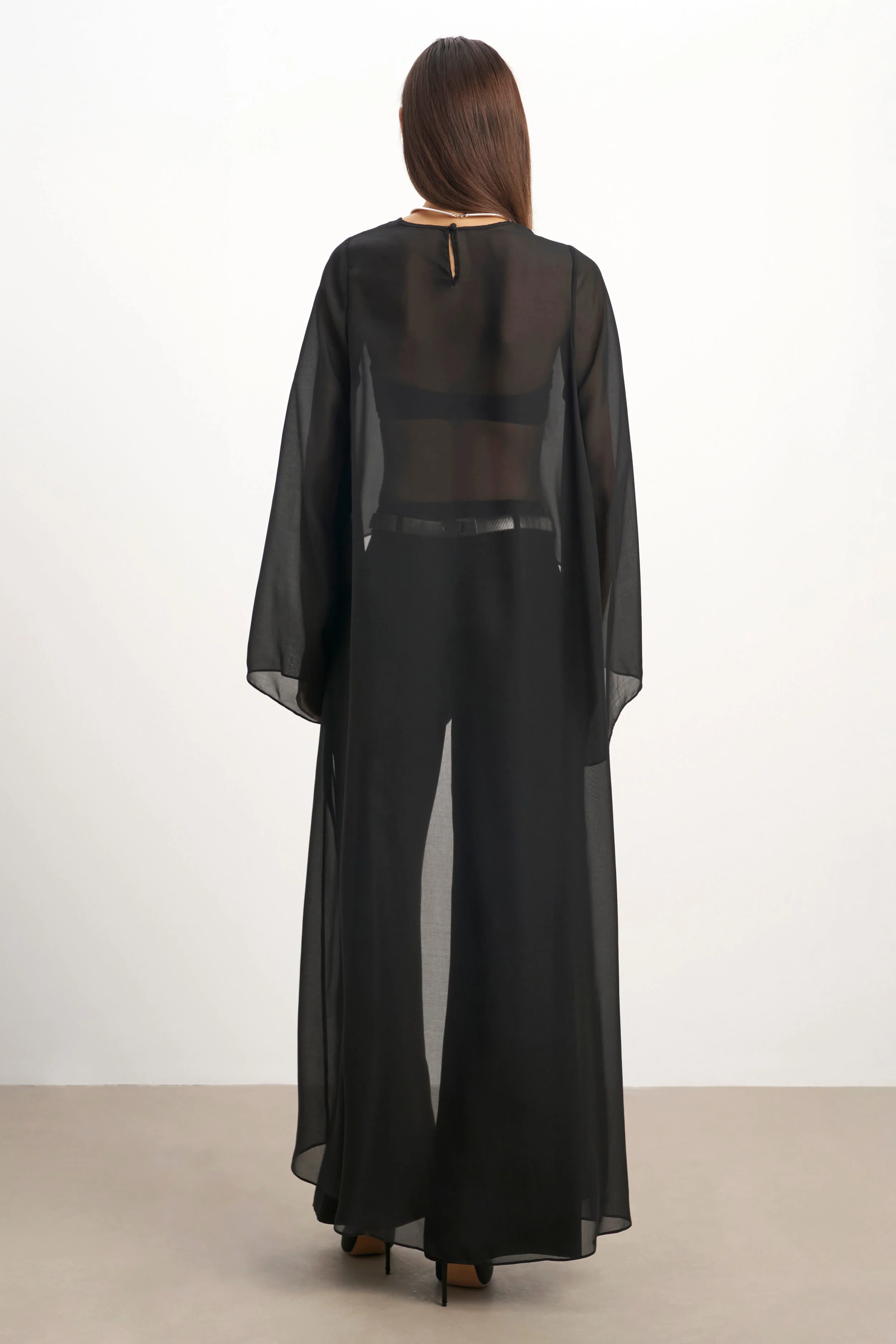 Sheer Chiffon Cape Blouse - Black - Image 7