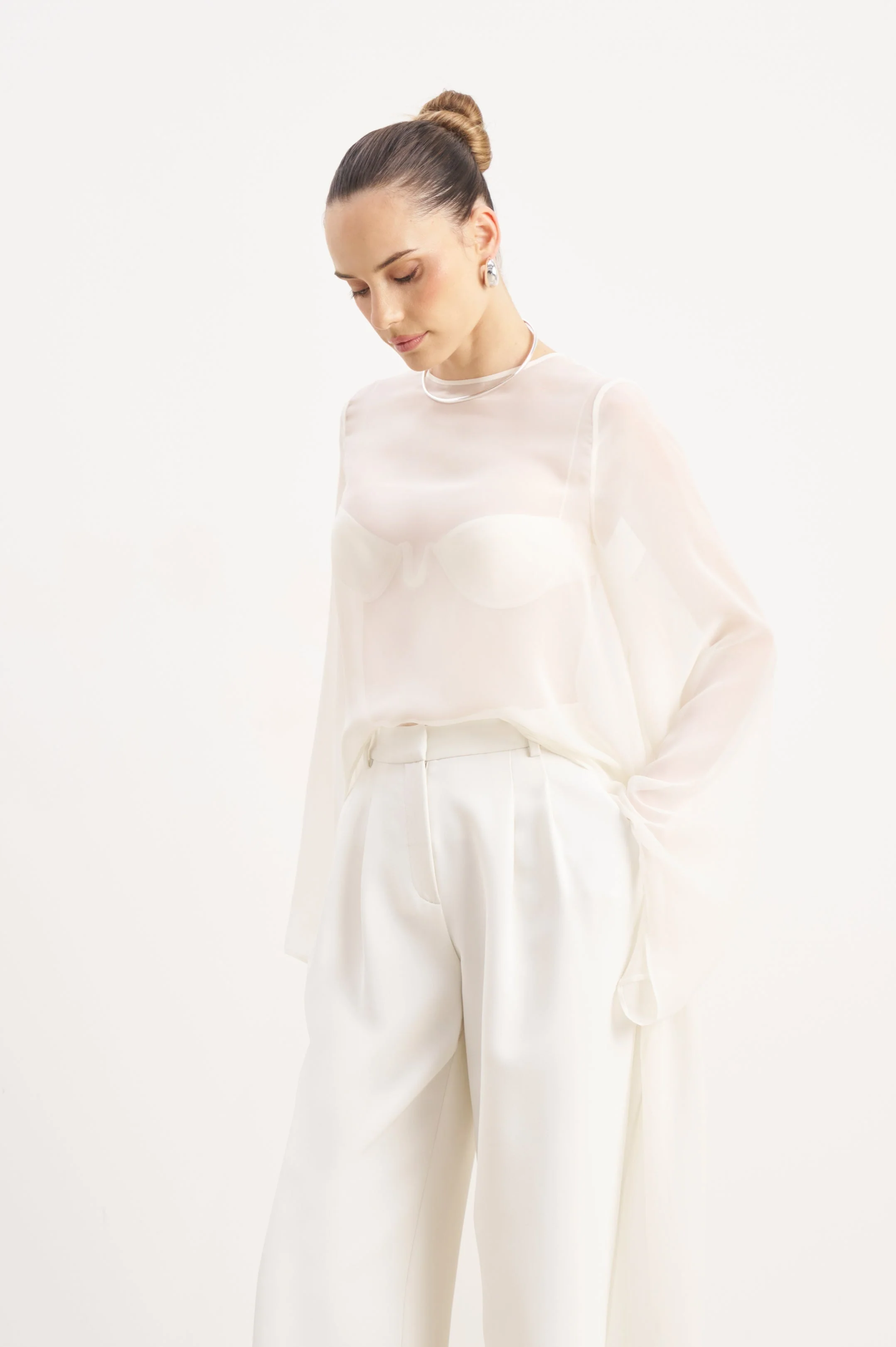 Sheer Chiffon Cape Blouse - Cream - Image 5