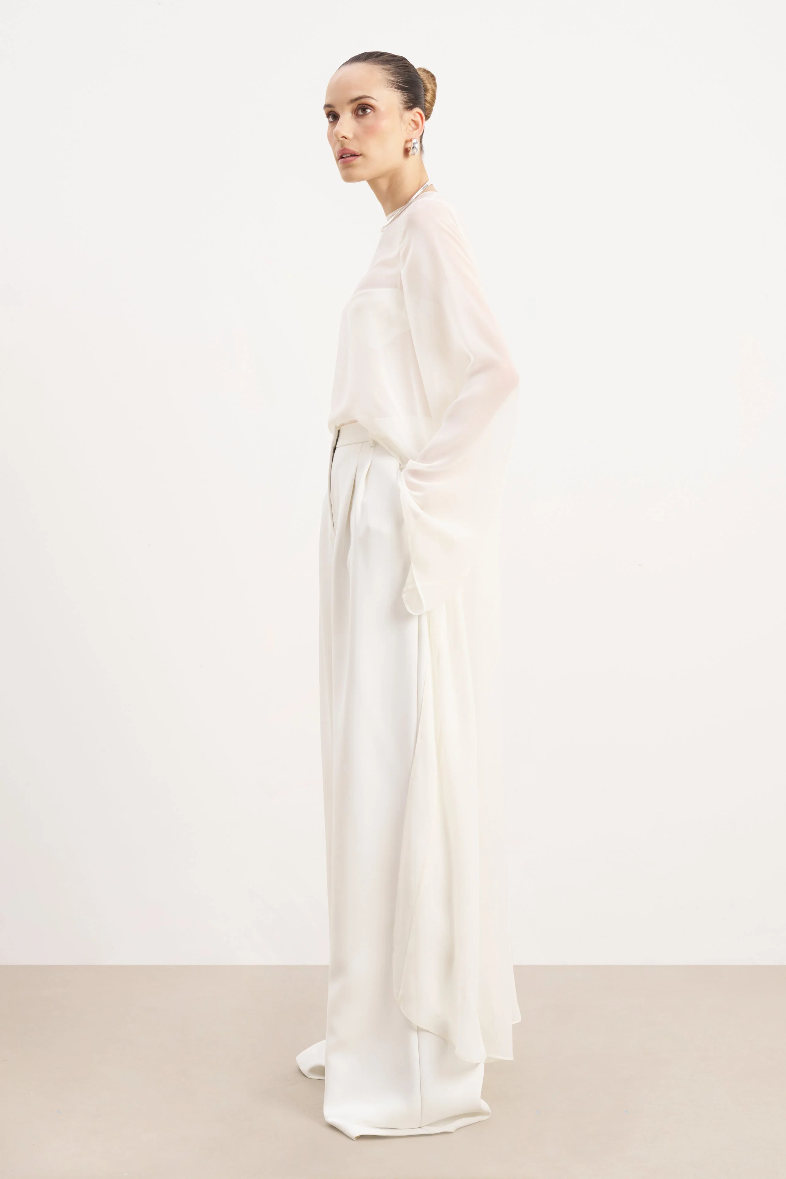 Sheer Chiffon Cape Blouse - Cream - Image 6
