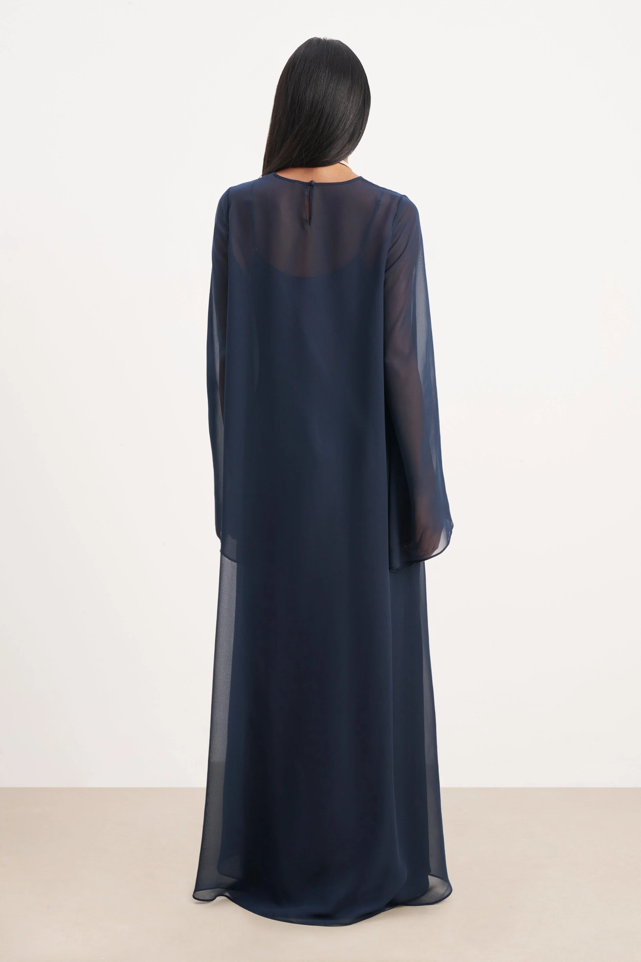 Sheer Chiffon Cape Blouse - Navy - Image 9