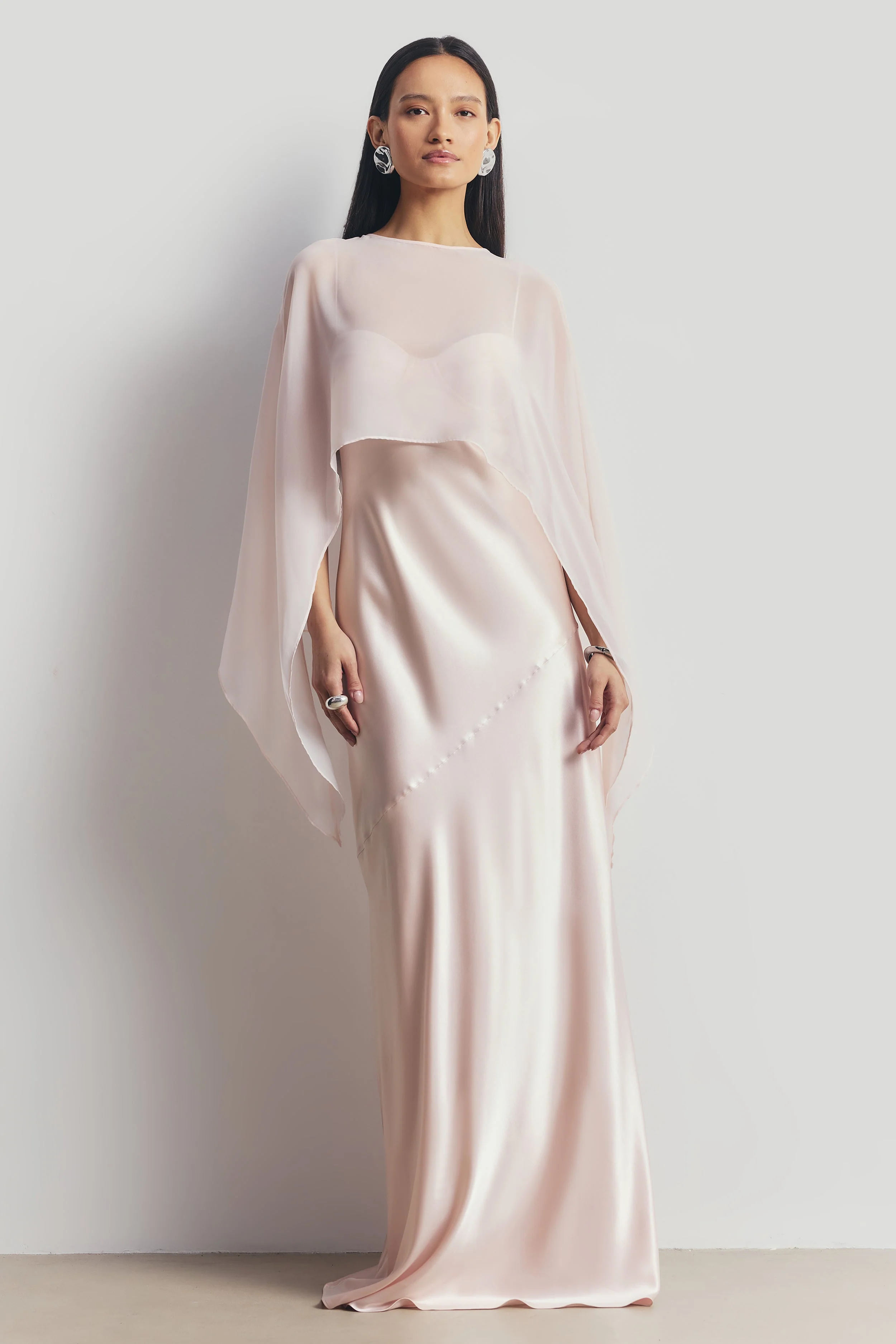 Sheer Chiffon Curved Hem Cape - Blush - Image 4