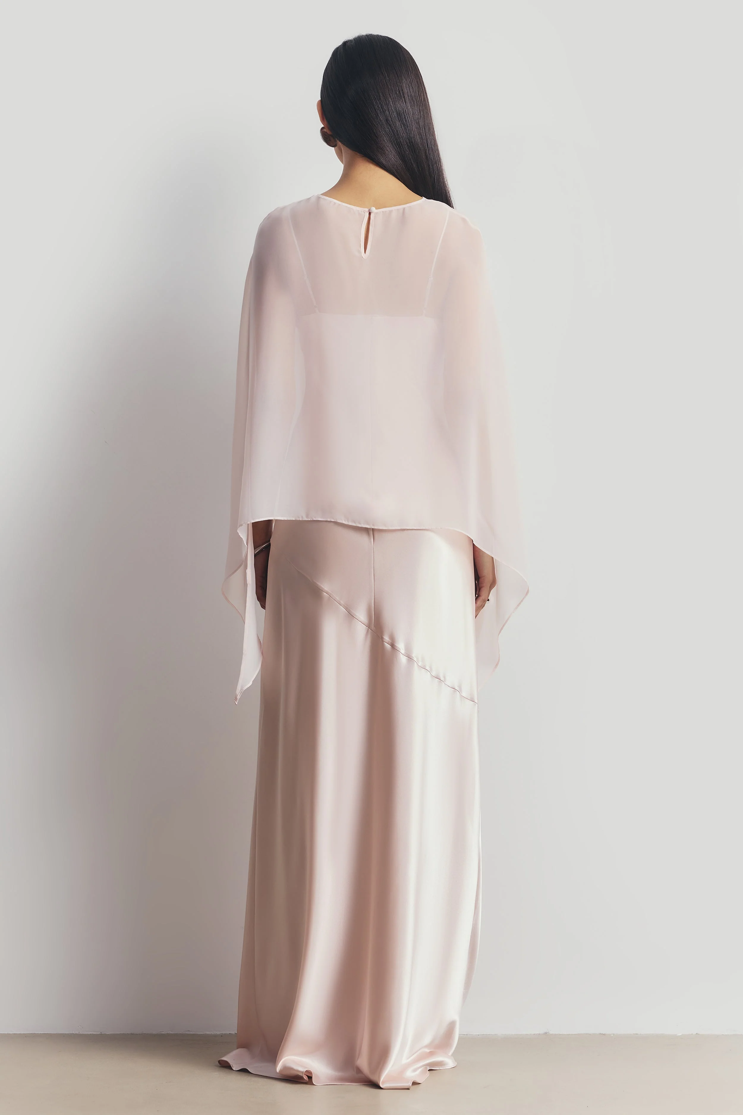Sheer Chiffon Curved Hem Cape - Blush - Image 7