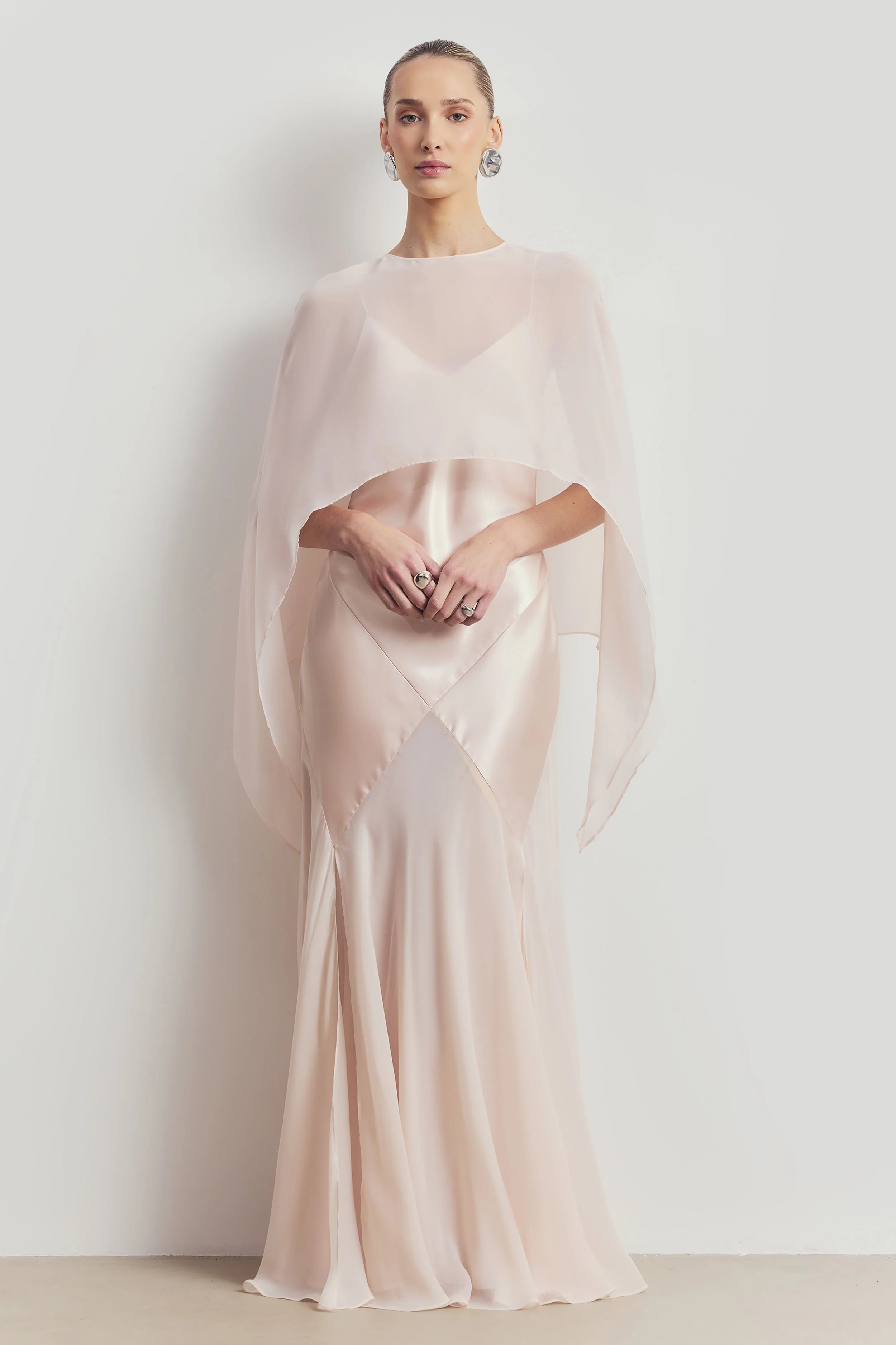 Sheer Chiffon Curved Hem Cape - Blush - Image 8