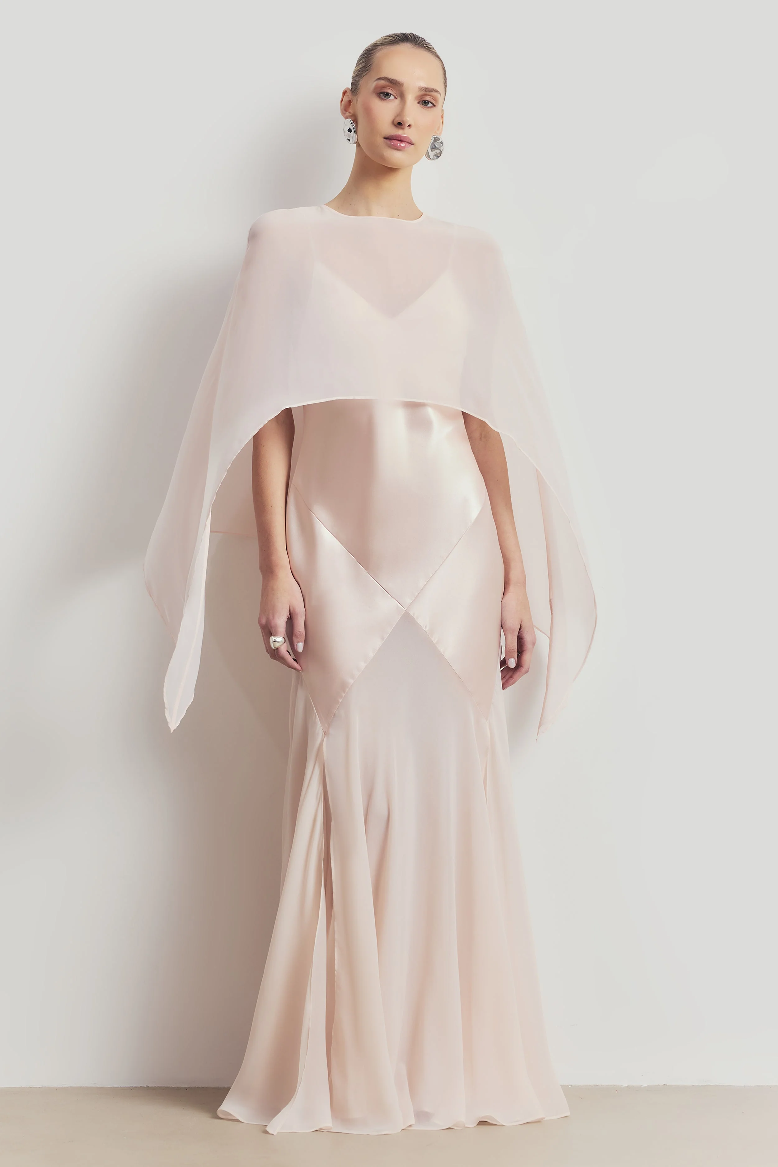 Sheer Chiffon Curved Hem Cape - Blush - Image 9