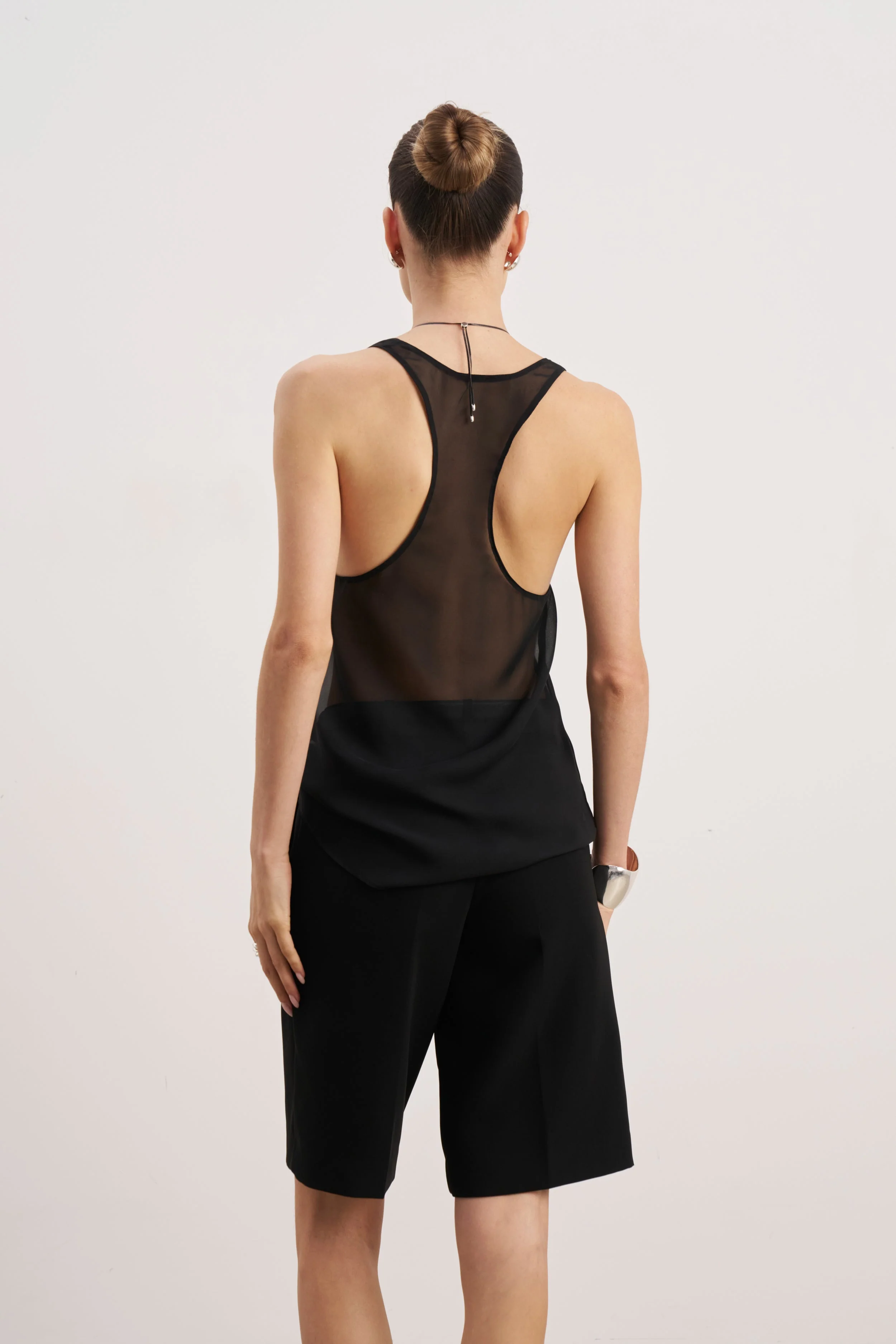 Sheer Plunge U Neck Tank Top - Black - Image 8
