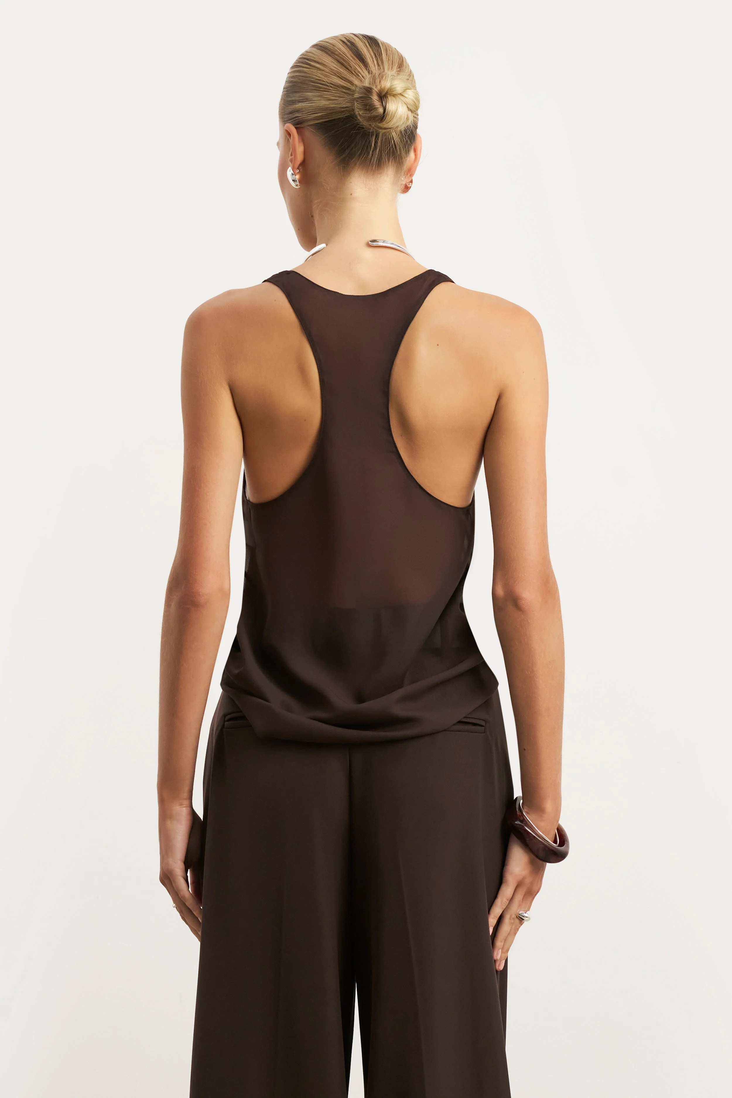 Sheer Plunge U Neck Tank Top - Carob - Image 7