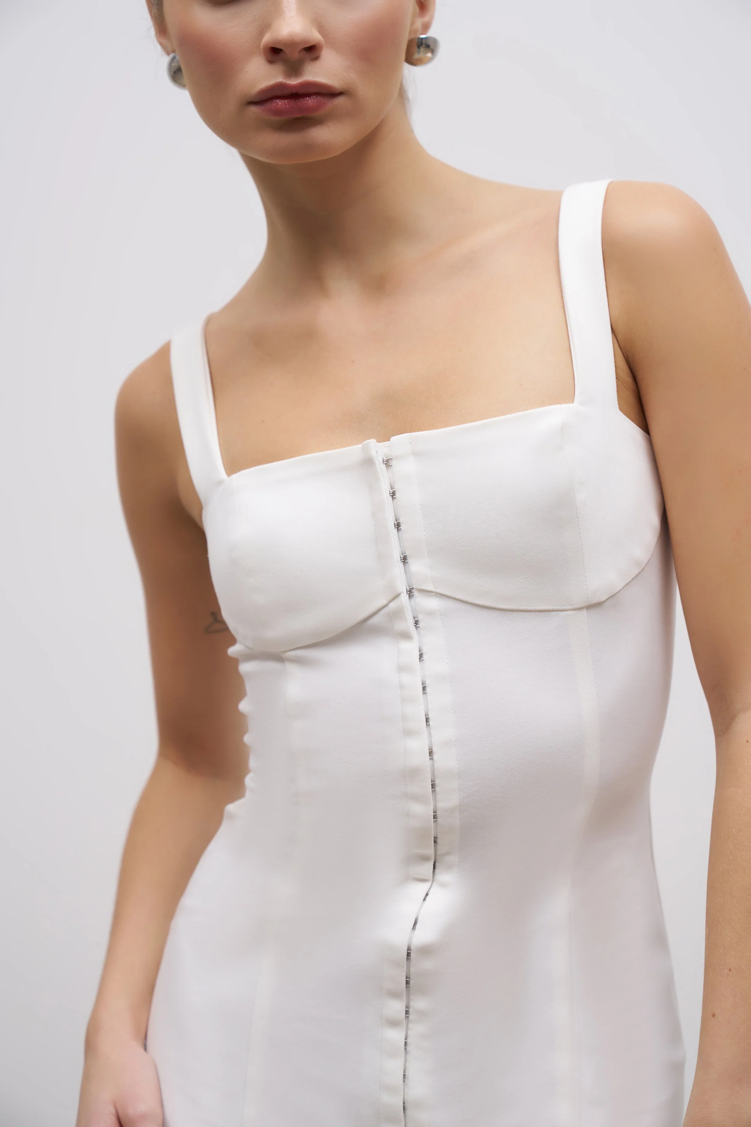 Square Neck Mini Dress - Ivory - Image 7