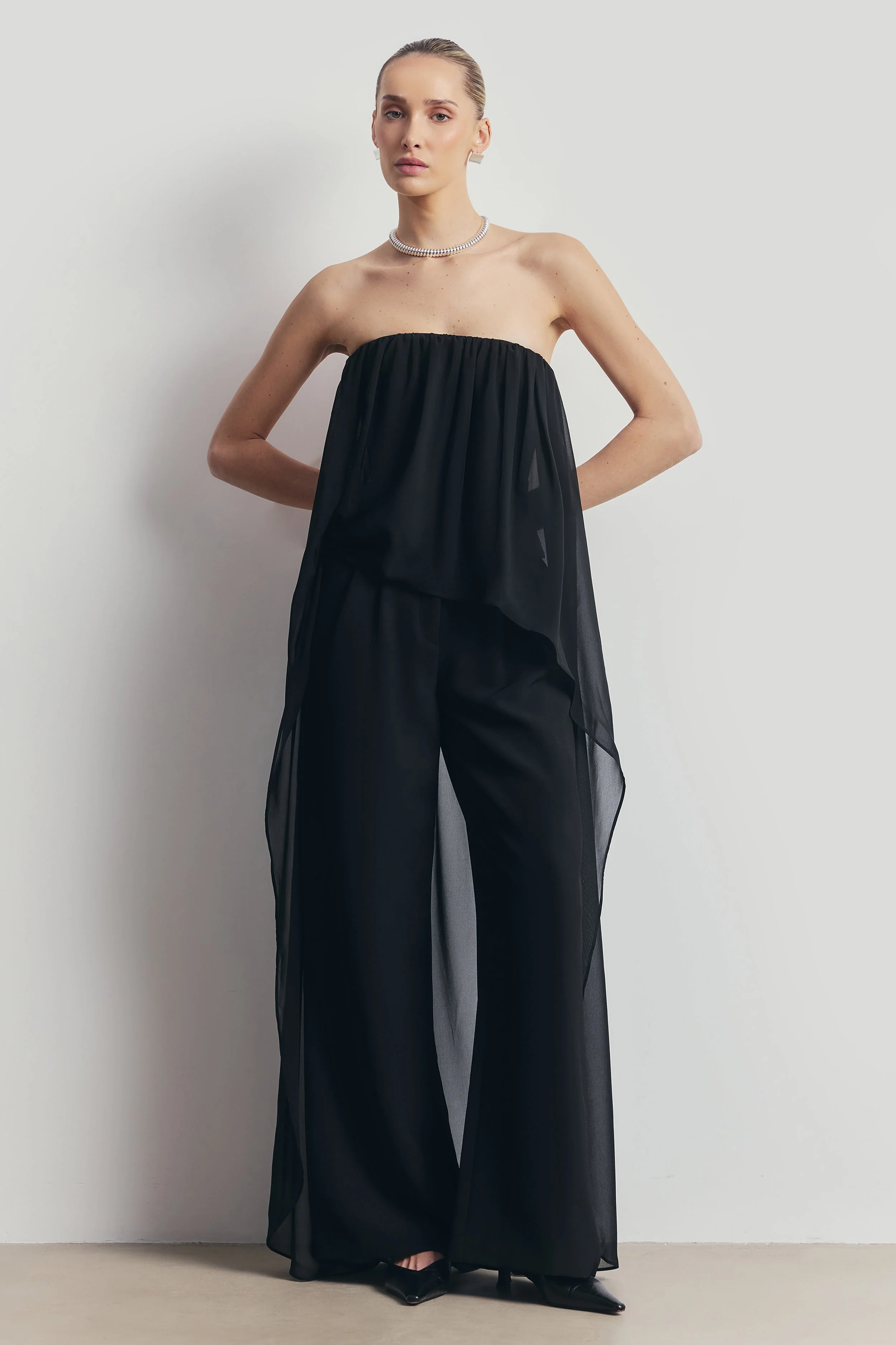 Strapless Chiffon Layered Corset Top - Black - Image 4