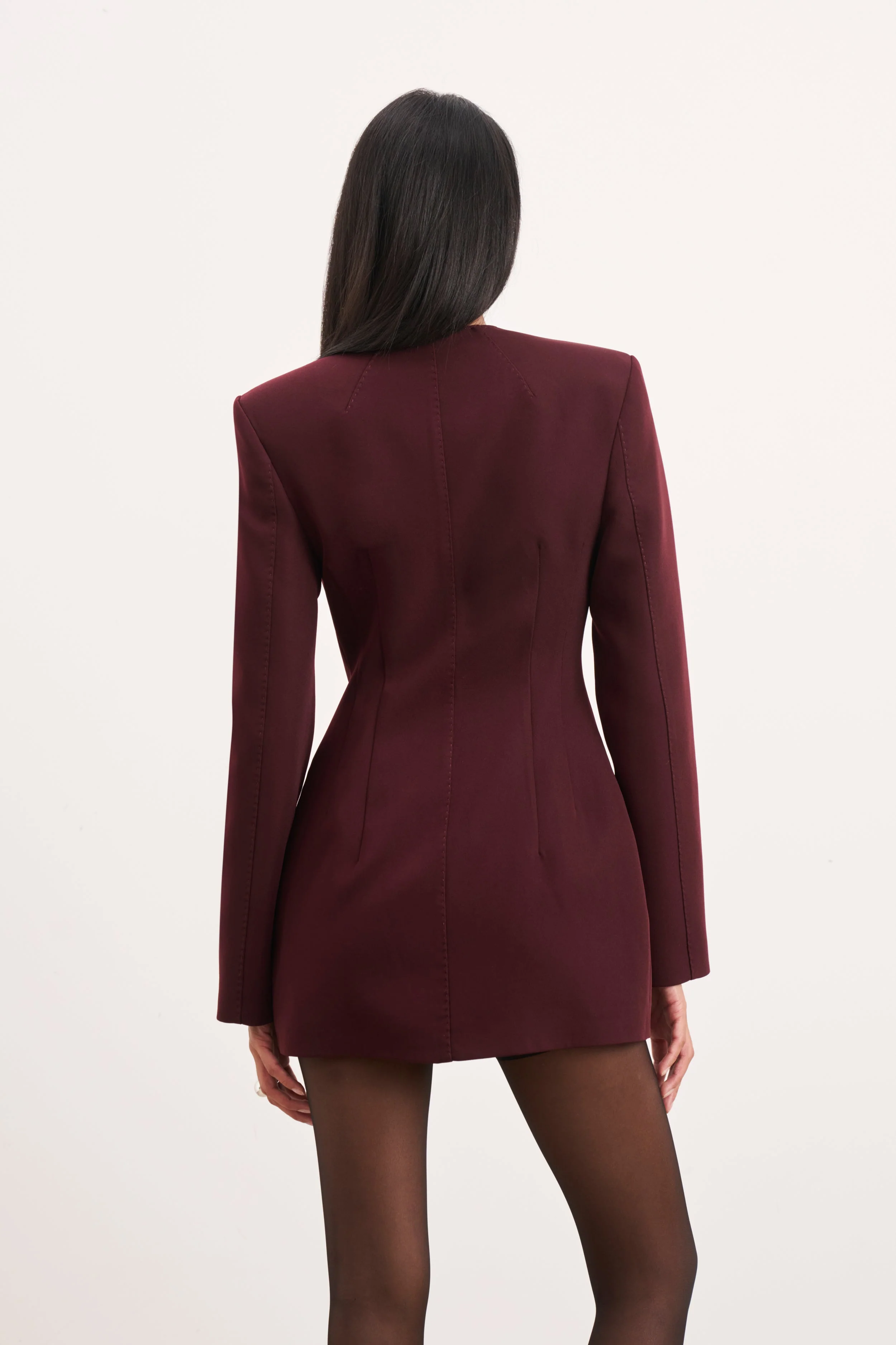 Tailored Collarless Blazer Dress - Mulberry - Image 6