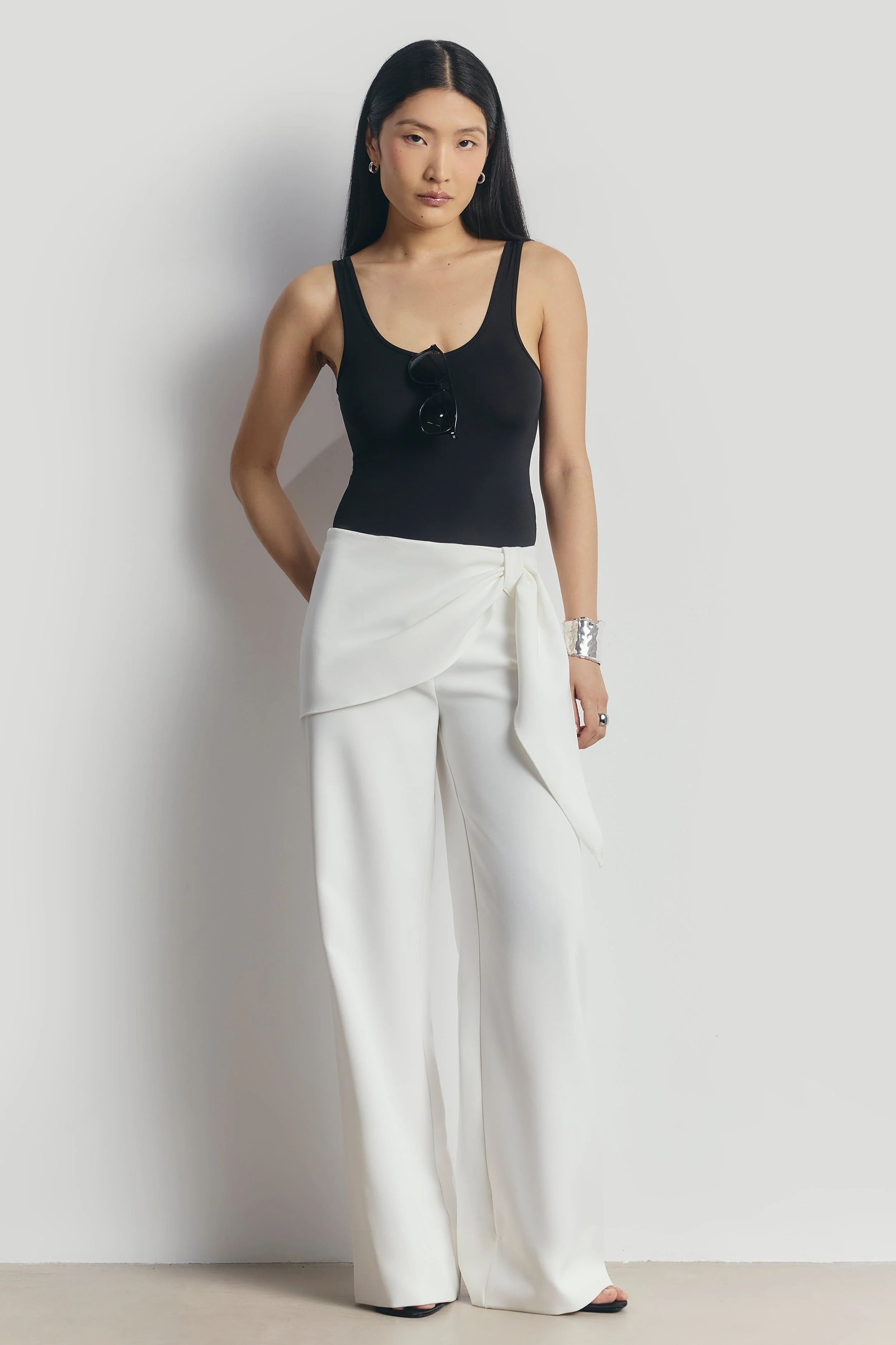 Tailored Draped Belt Trousers - White - Image 3