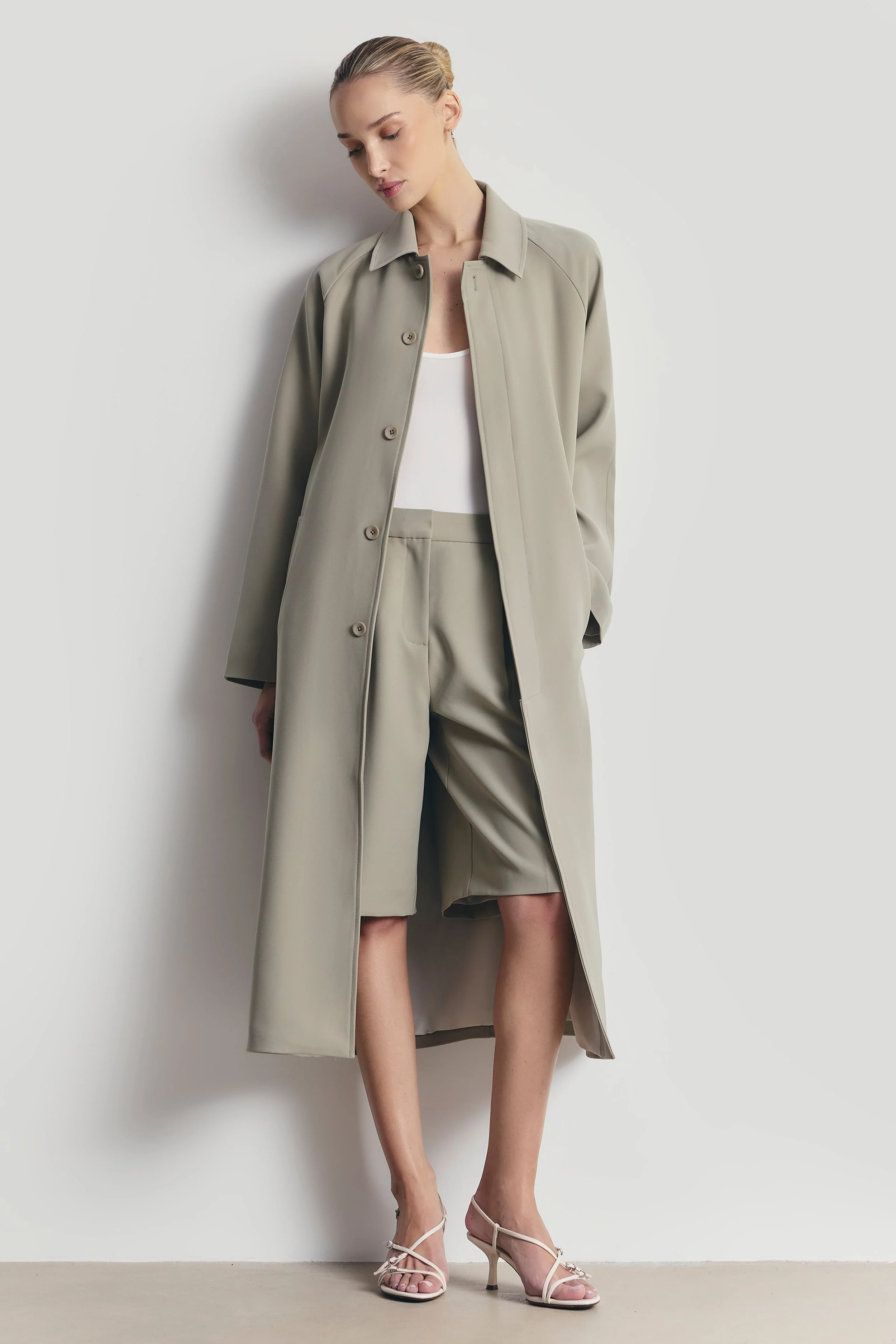 Tailored Dropped Waist Longline Shorts - Antique Sage - Image 5