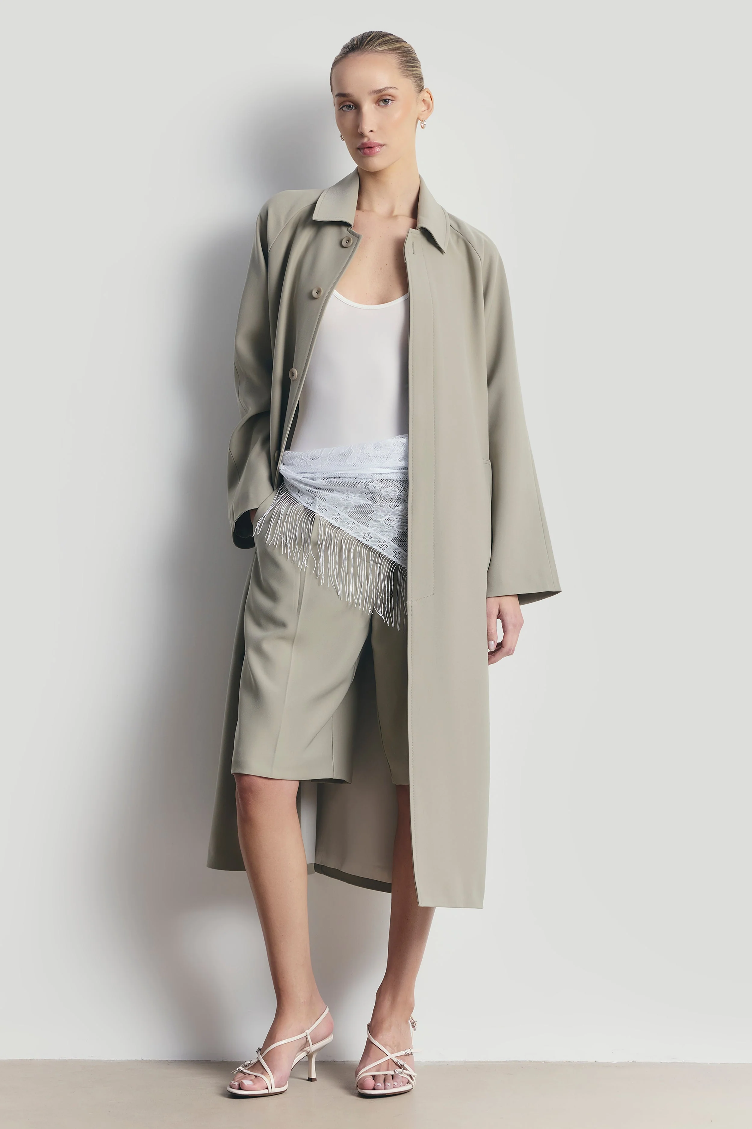 Tailored Dropped Waist Longline Shorts - Antique Sage - Image 8
