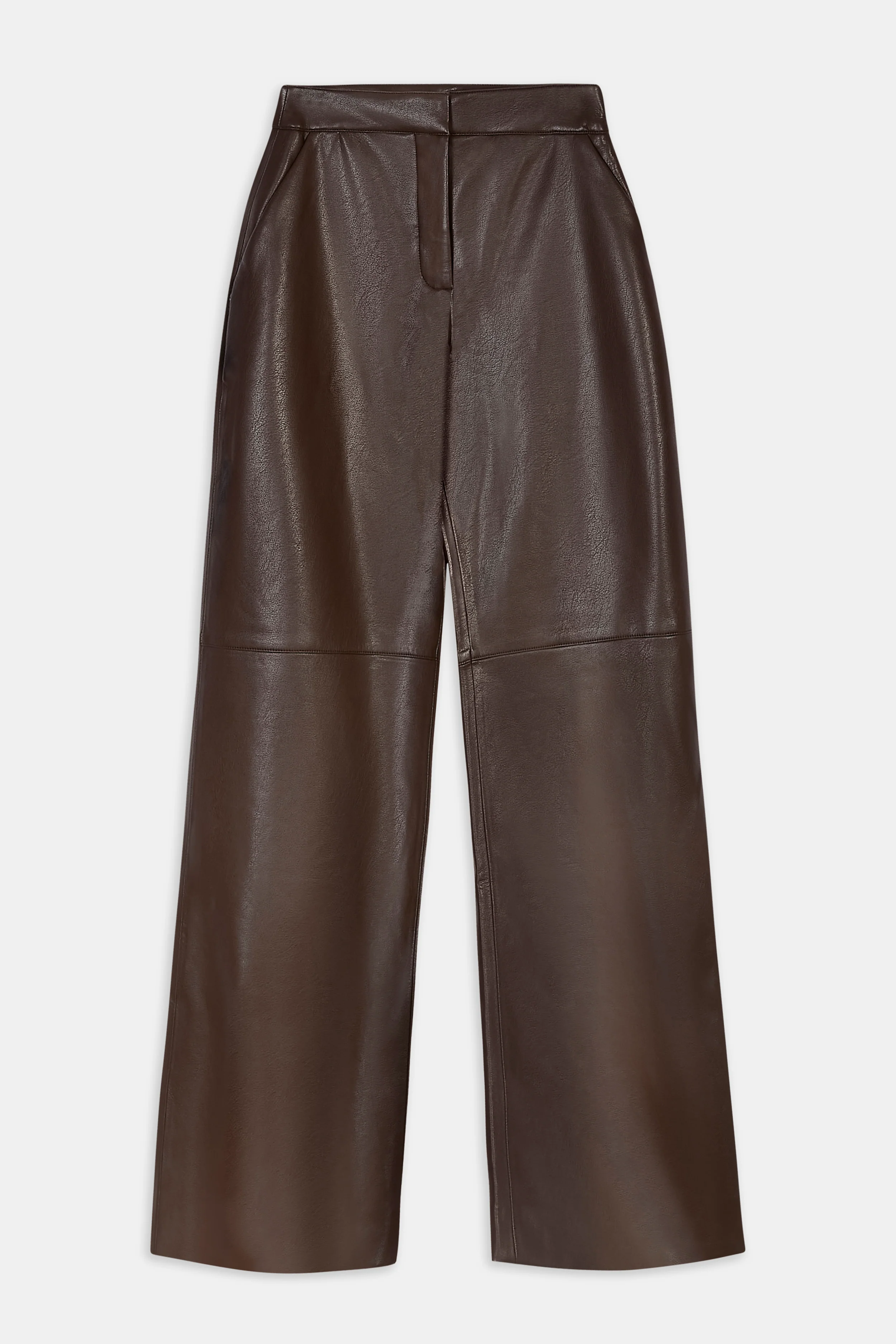 Tailored Leather Wide Leg Trousers - Carob - Image 11