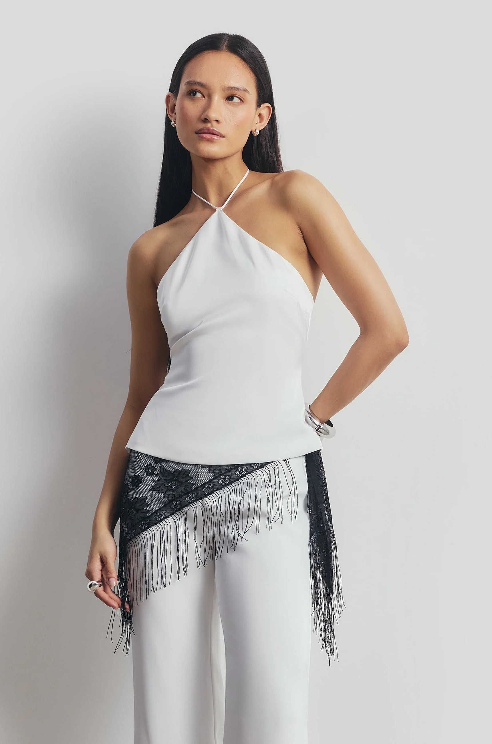Tailored Satin Halterneck Top - White - Image 6
