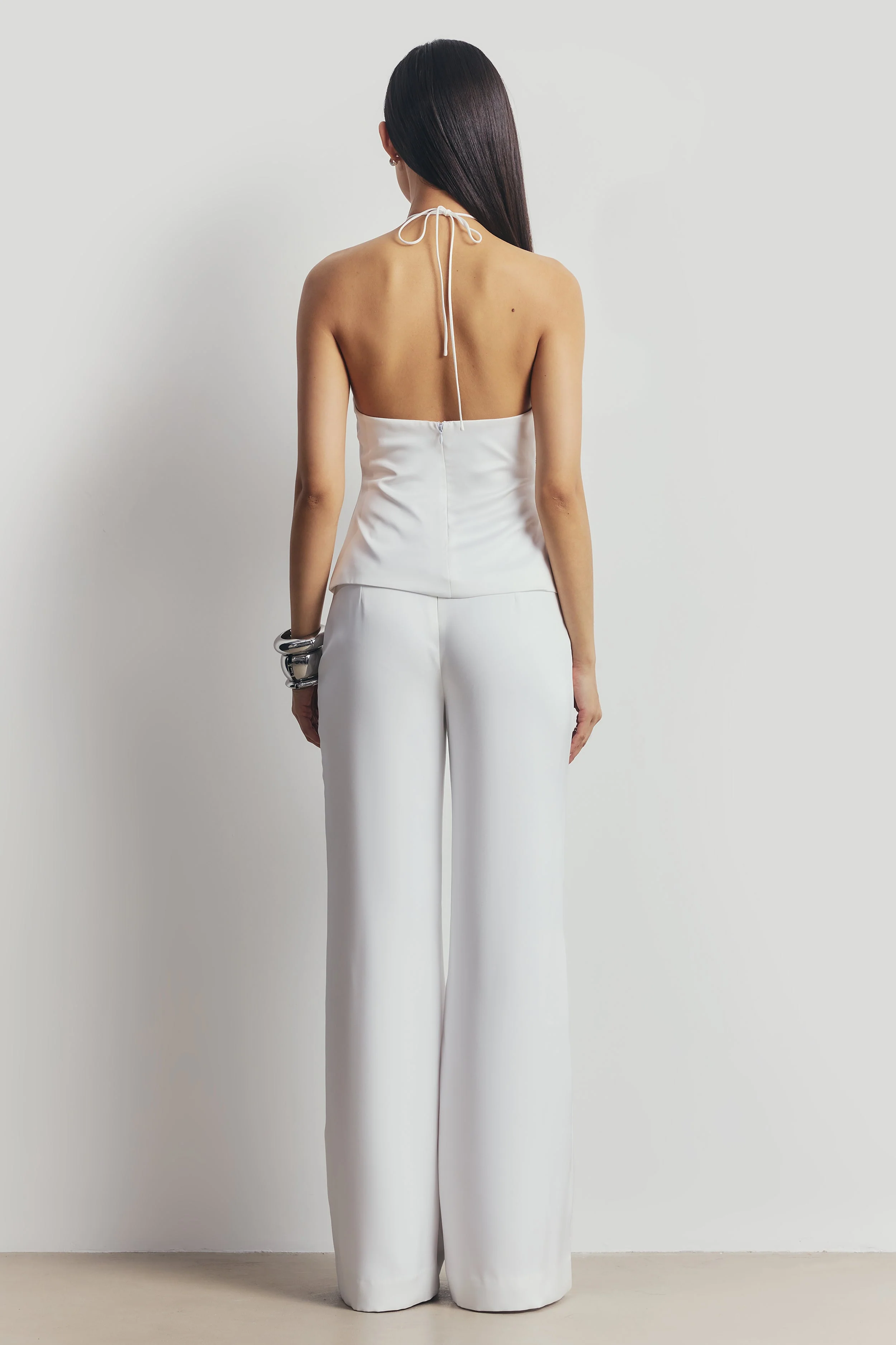 Tailored Satin Halterneck Top - White - Image 7