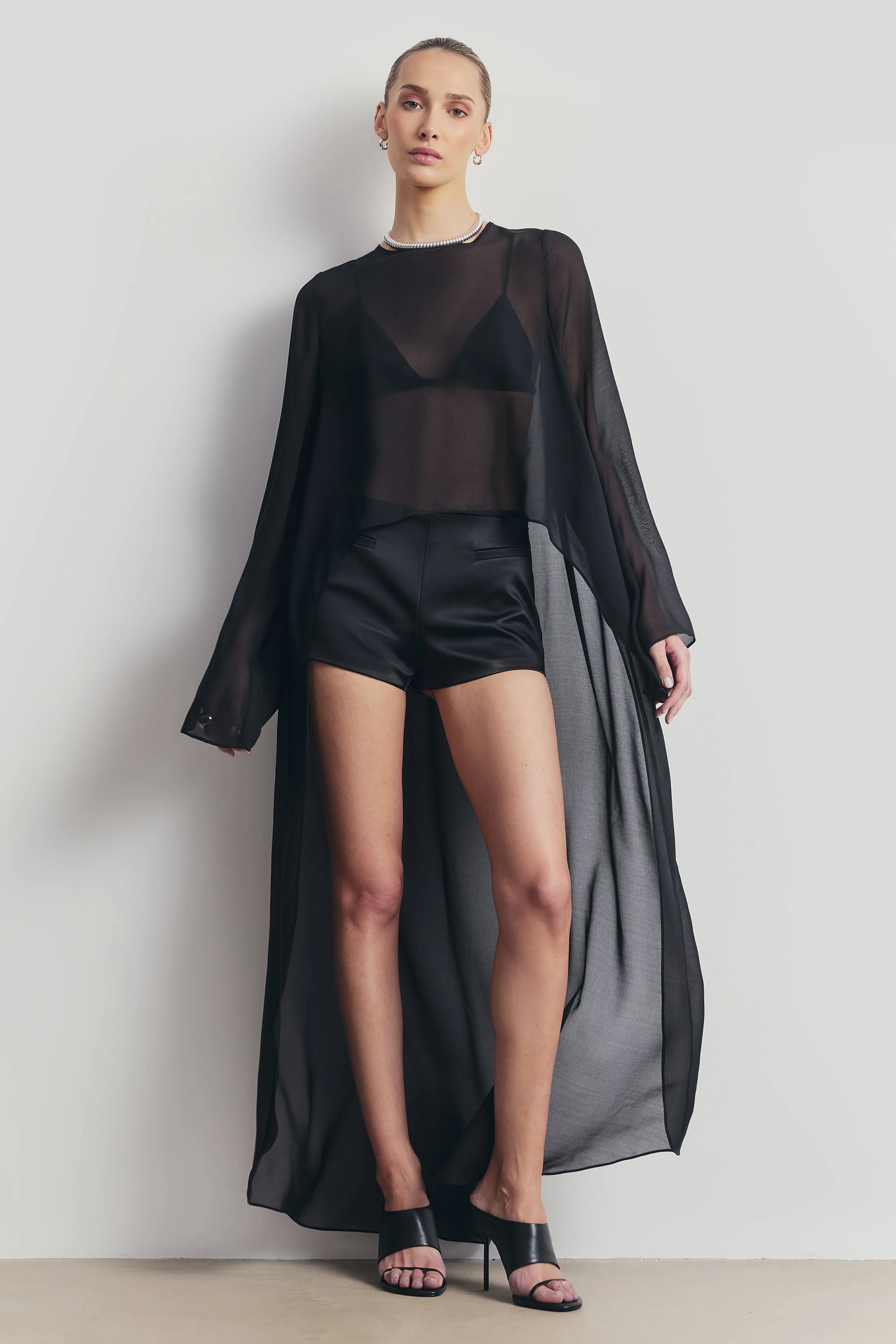 Tailored Satin Micro Shorts - Black - Image 6