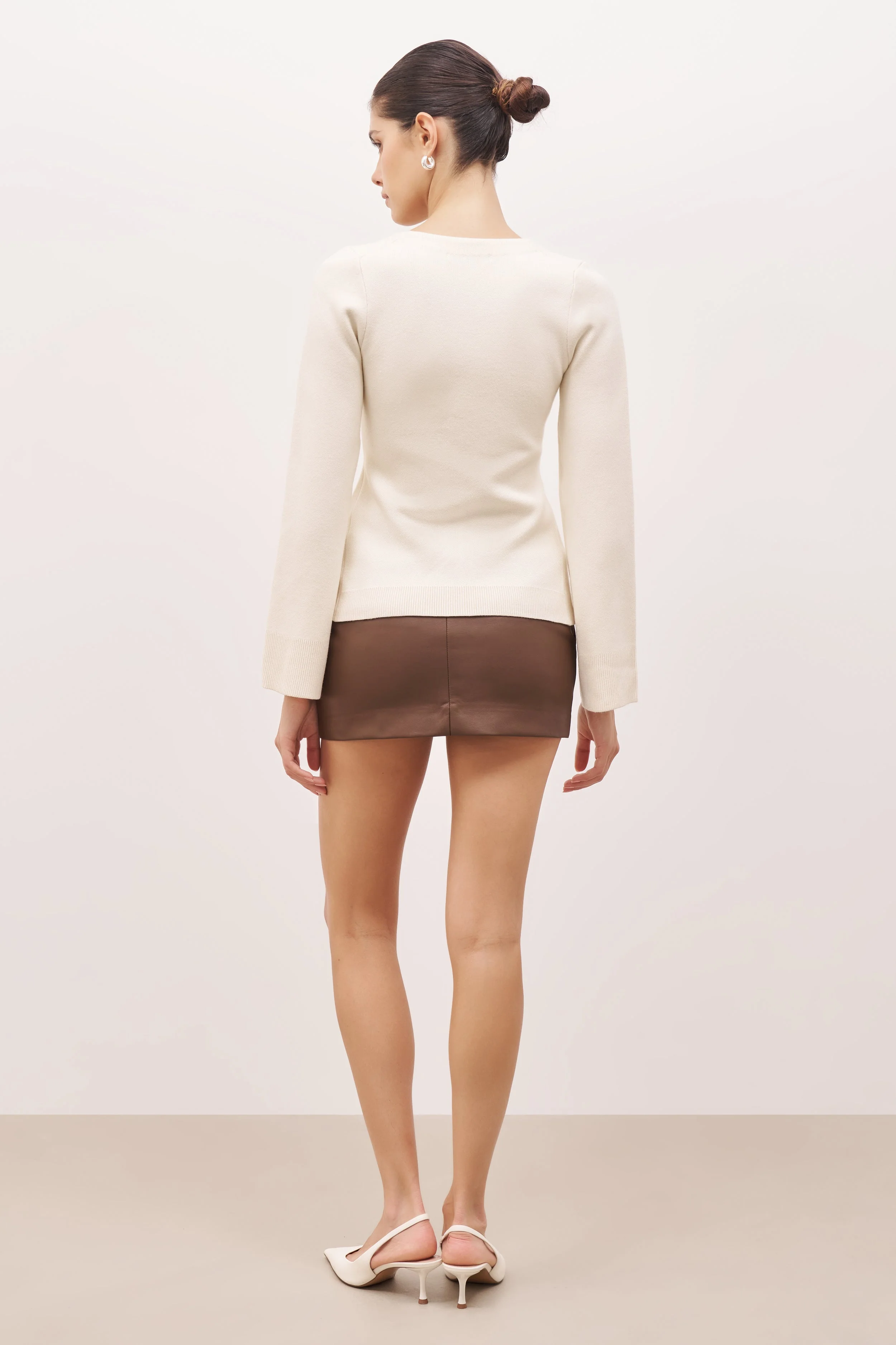 V Neck Hourglass Cardigan  - Cream - Image 2